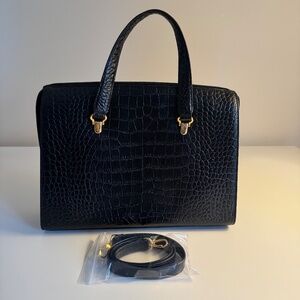 Etienne Aigner Croc Embossed Black Leather Tote, Briefcase Retail $795 Gorgeous!